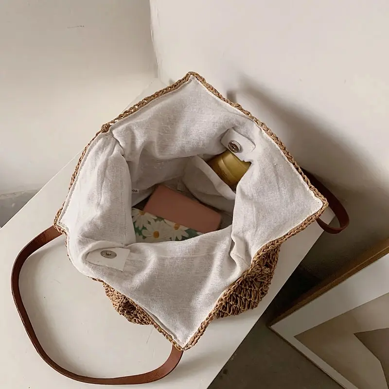 Summer Straw Woven Shoulder Bag Rattan Beach Large Capacity Tote Bags Handmade Vacation Travel Handle Bag Shopping Handbag Bolsa