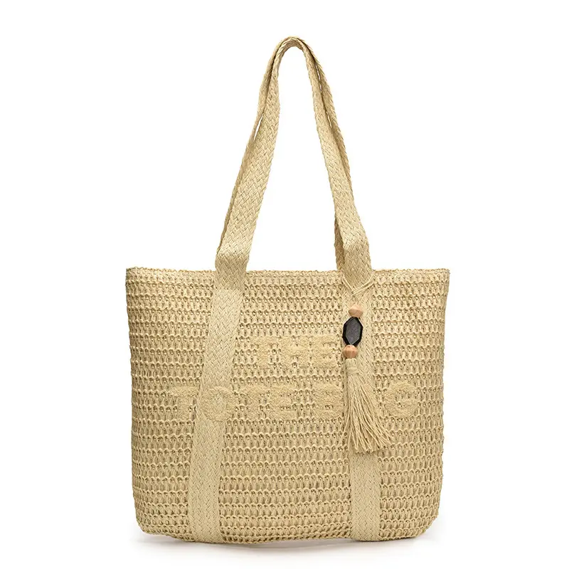 French style large capacity woven straw woven bag for women, new beach vacation shoulder bag, casual commuting tote bag