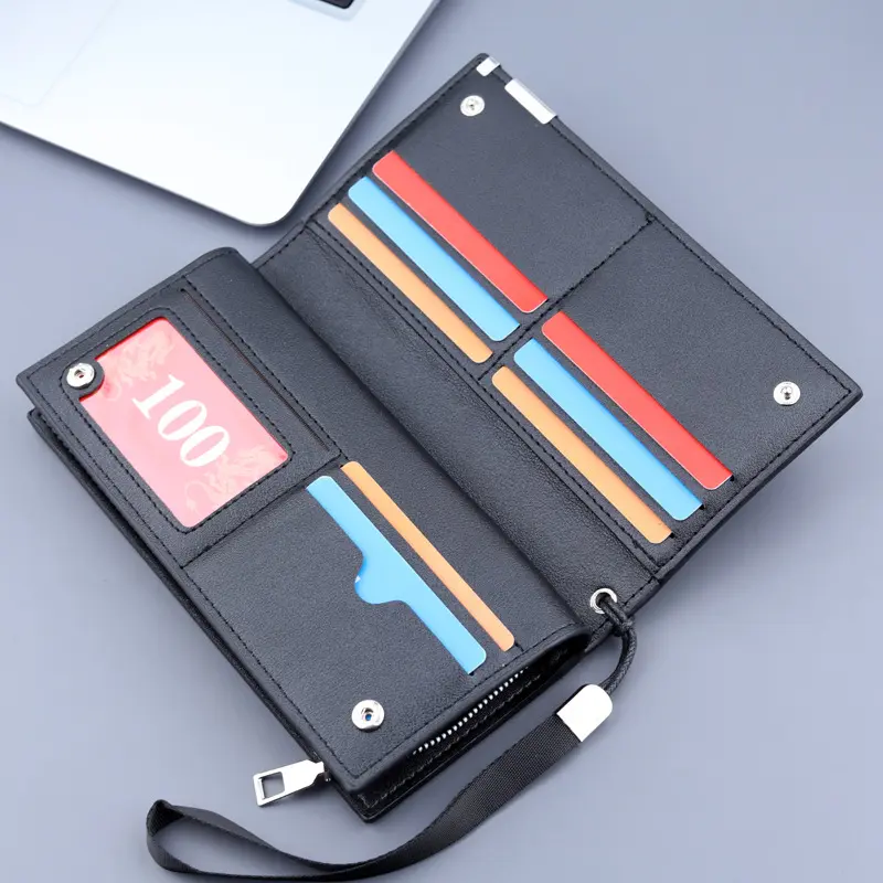 Long Clutch Men PU Material Zipper Hasp Cell Phone Bag Card Holder Coin Pocket Large Capacity Multifunctional Handbag Business