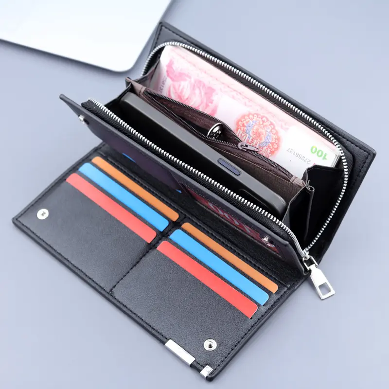 Long Clutch Men PU Material Zipper Hasp Cell Phone Bag Card Holder Coin Pocket Large Capacity Multifunctional Handbag Business