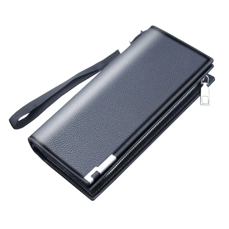 Long Clutch Men PU Material Zipper Hasp Cell Phone Bag Card Holder Coin Pocket Large Capacity Multifunctional Handbag Business