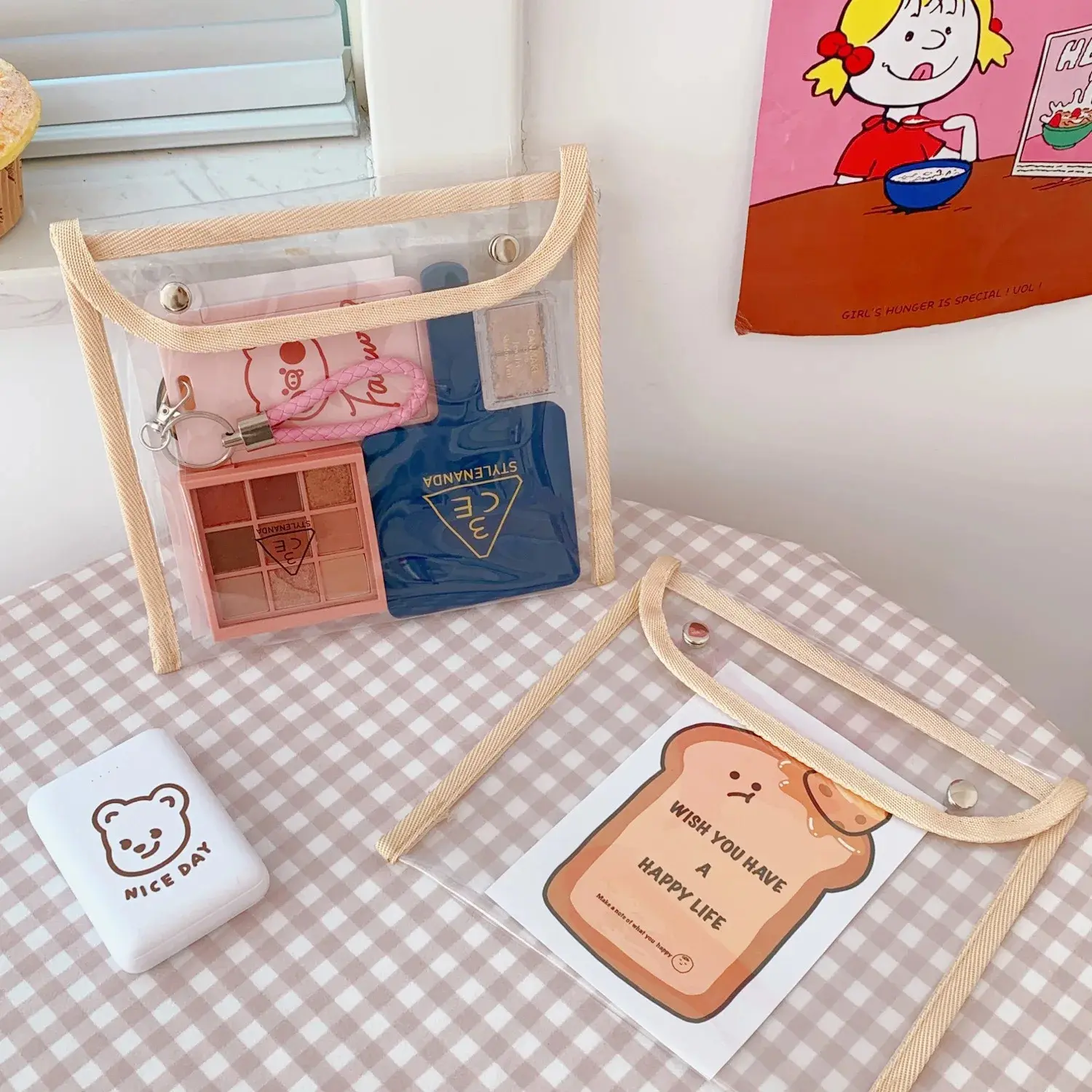 Korean Big Storage Clear PVC Transparent Cosmetic Bag Student Pencil Case Waterproof Lovely Stationery Storage Documents Pouch