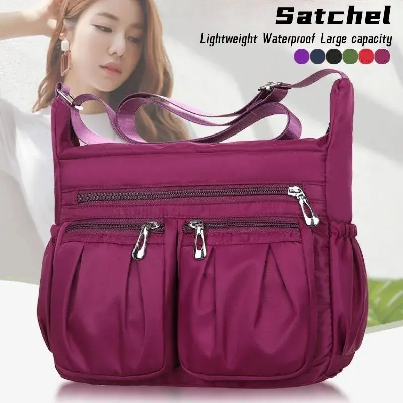 Large Capacity Waterproof Nylon Shoulder Bag Multi-Pocket Crossbody Bag Female Bag Shopping Travel Lady Handbag Leisure Purse