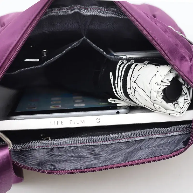 Large Capacity Waterproof Nylon Shoulder Bag Multi-Pocket Crossbody Bag Female Bag Shopping Travel Lady Handbag Leisure Purse