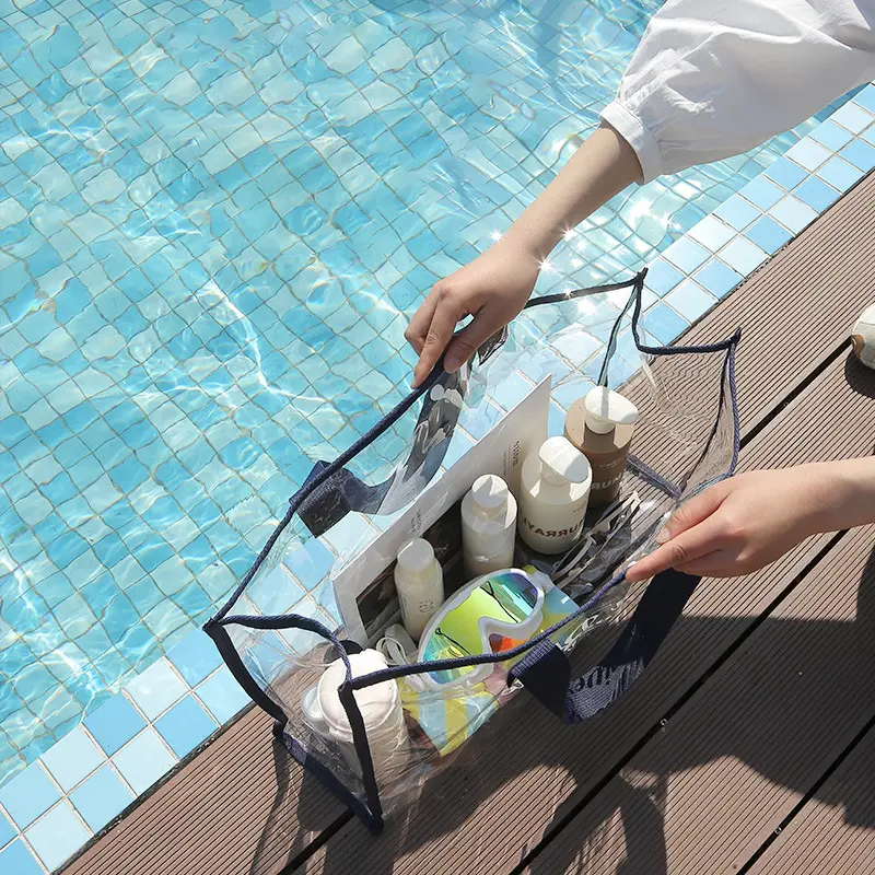 Fashion Women Clear Tote Pvc Laser Waterproof Transparent Handbags Female Large Shopper Shoulder Bag Summer Beach Portable Pouch