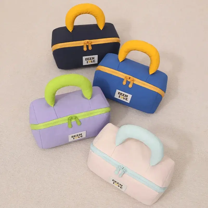 Large Capacity Cotton Candy Pillow Storage Bag Double Zipper Handheld Cosmetics Makeup Storage Bag for Travel Bunsiness Trips