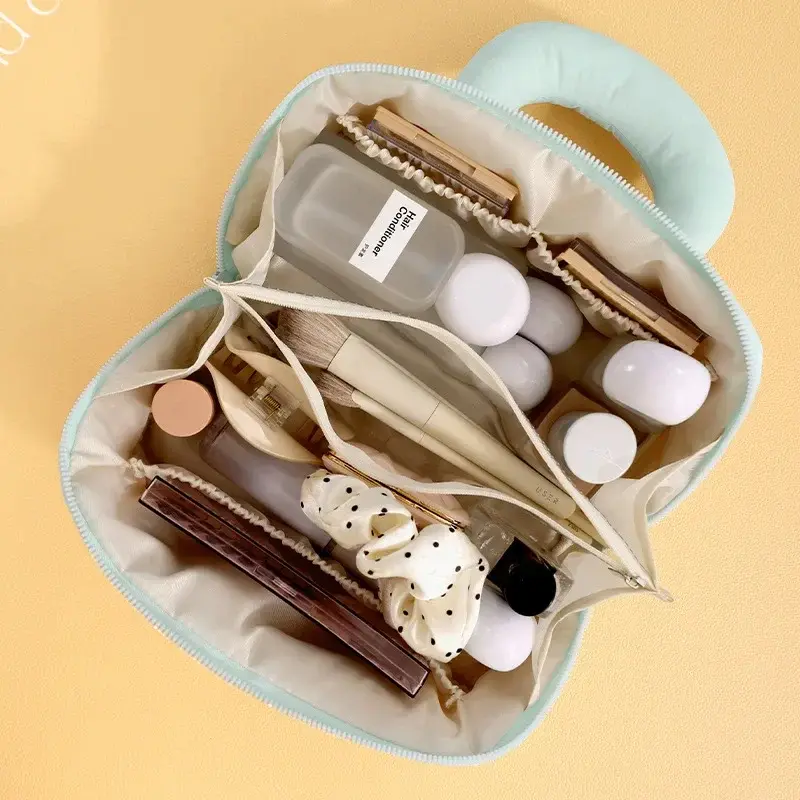 Large Capacity Cotton Candy Pillow Storage Bag Double Zipper Handheld Cosmetics Makeup Storage Bag for Travel Bunsiness Trips