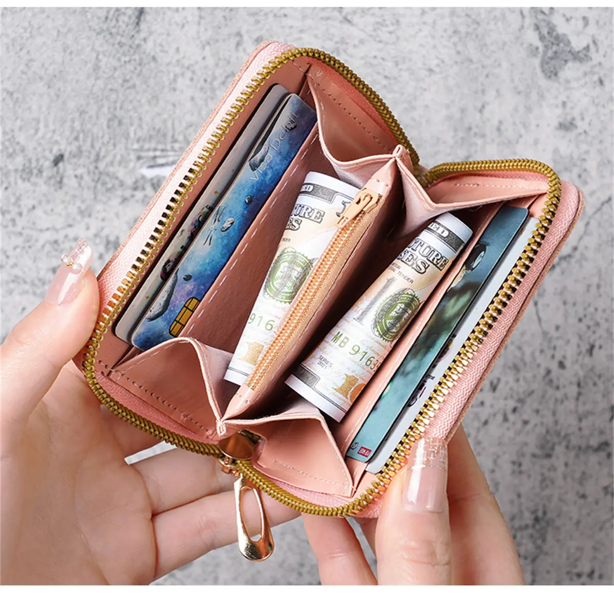 2024 new Japanese and Korean cute cartoon short wallet female mini large-capacity portable student zipper coin purse