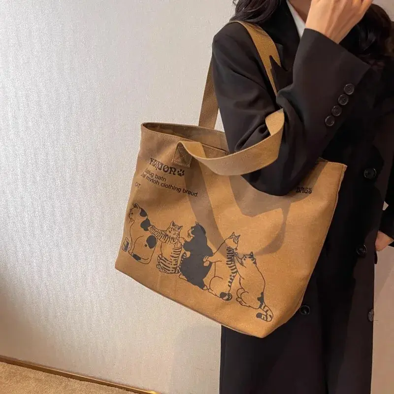Women's Lady Canvas Tote Bag Fashionable Spacious Durable Shoulder Bag with Zipper Closure and Classic Design Perfect for Work