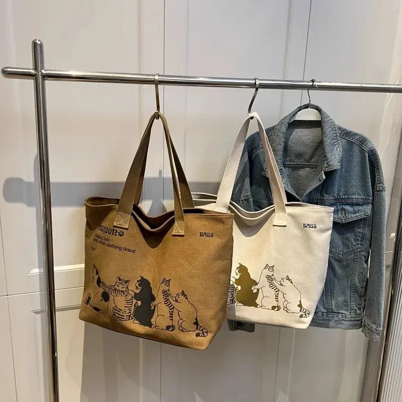 Women's Lady Canvas Tote Bag Fashionable Spacious Durable Shoulder Bag with Zipper Closure and Classic Design Perfect for Work