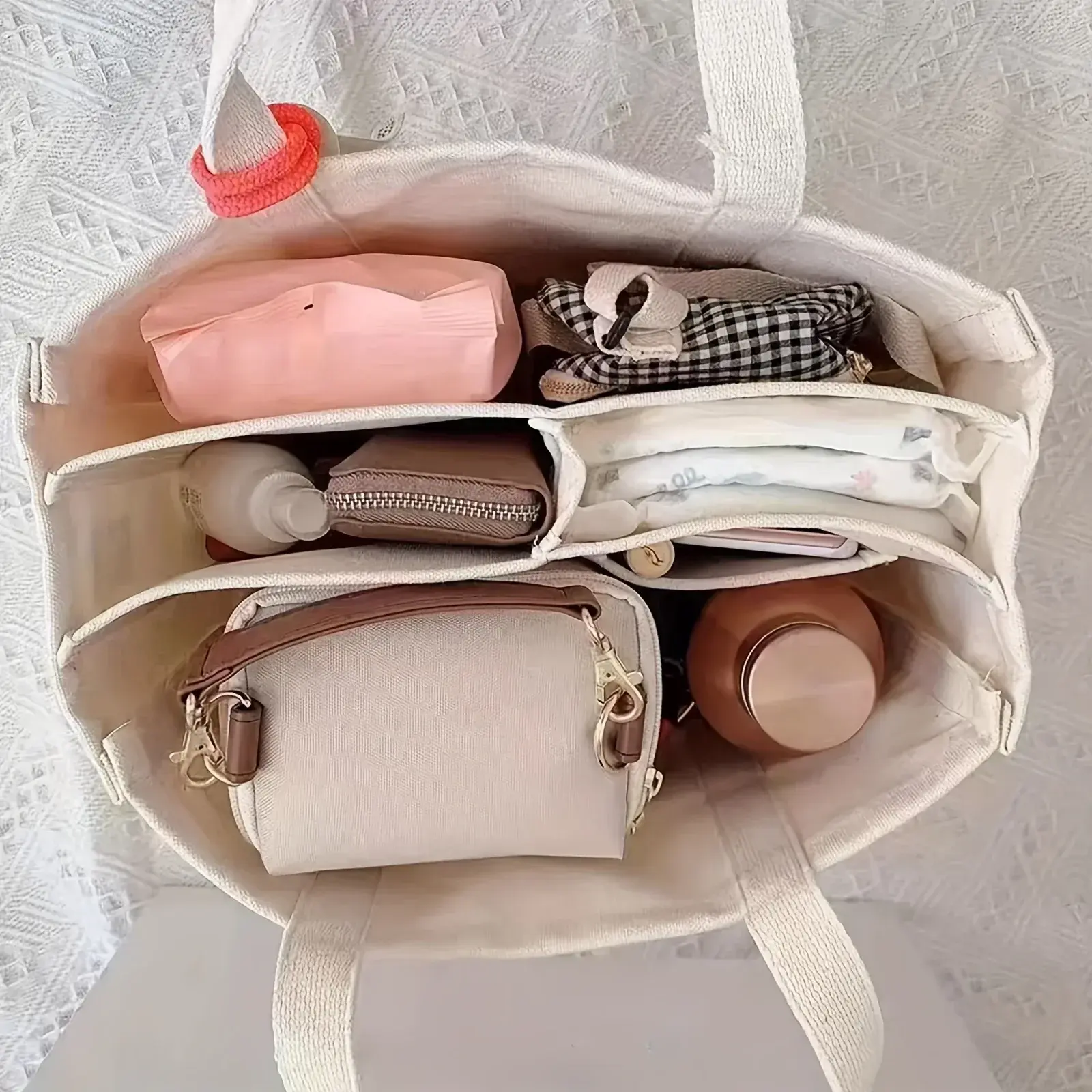 Ladies Canvas Handbag Multi Pocket Large Capacity Tote Bag Adjustable Shoulder Strap Casual Shoulder Shopping Bag