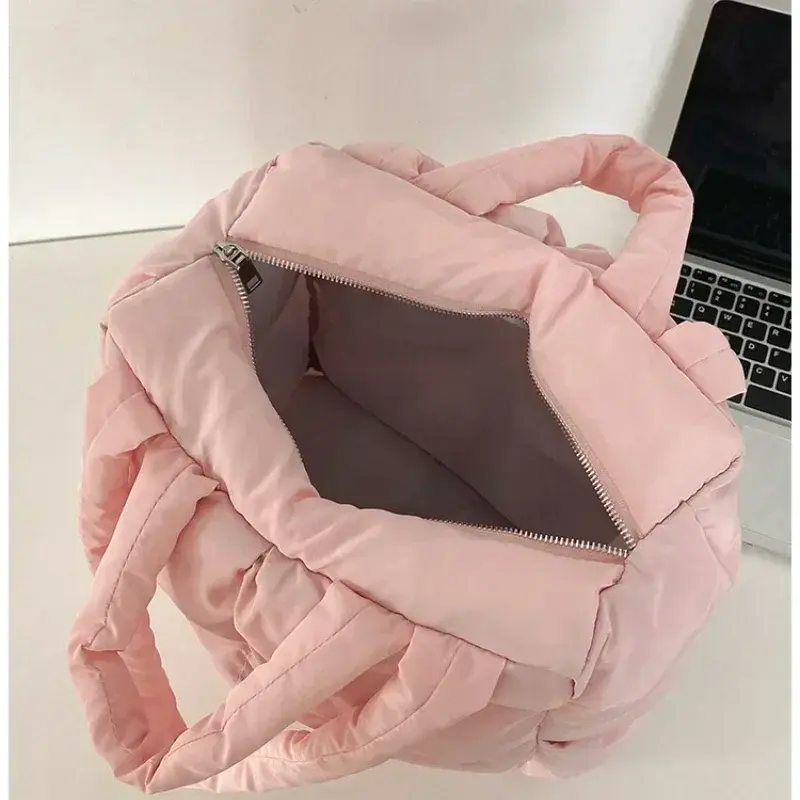Women Retro Checkered Quilted Shoulder Bag Solid Color Soft Handbags Soft Tote Handbags Pink Sapce Padded Tote Brand Designer