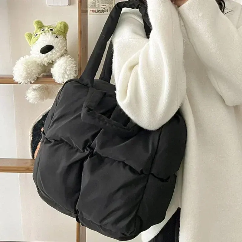 Women Retro Checkered Quilted Shoulder Bag Solid Color Soft Handbags Soft Tote Handbags Pink Sapce Padded Tote Brand Designer