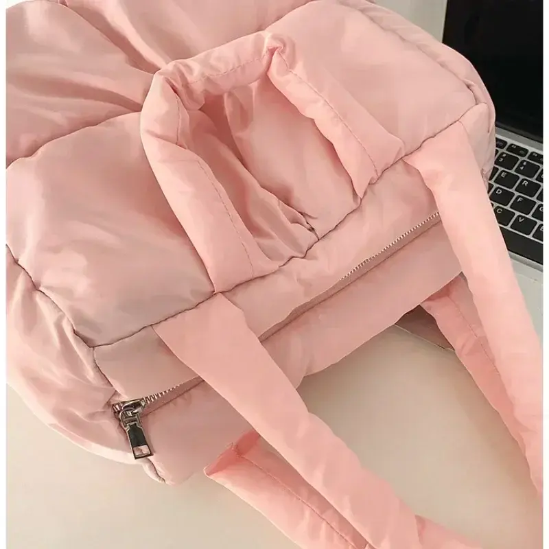 Women Retro Checkered Quilted Shoulder Bag Solid Color Soft Handbags Soft Tote Handbags Pink Sapce Padded Tote Brand Designer