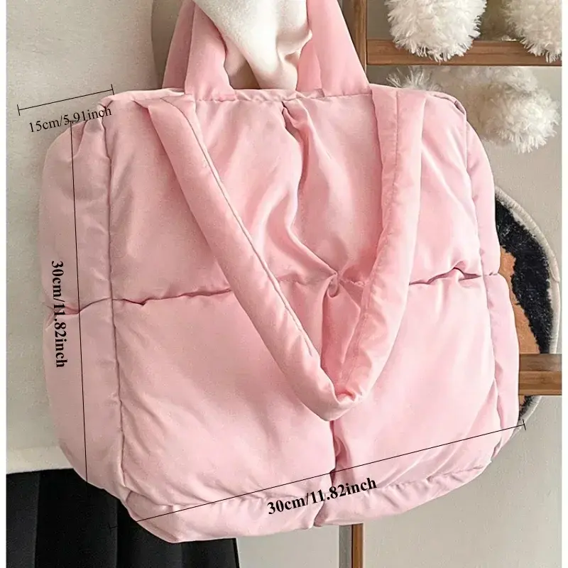 Women Retro Checkered Quilted Shoulder Bag Solid Color Soft Handbags Soft Tote Handbags Pink Sapce Padded Tote Brand Designer