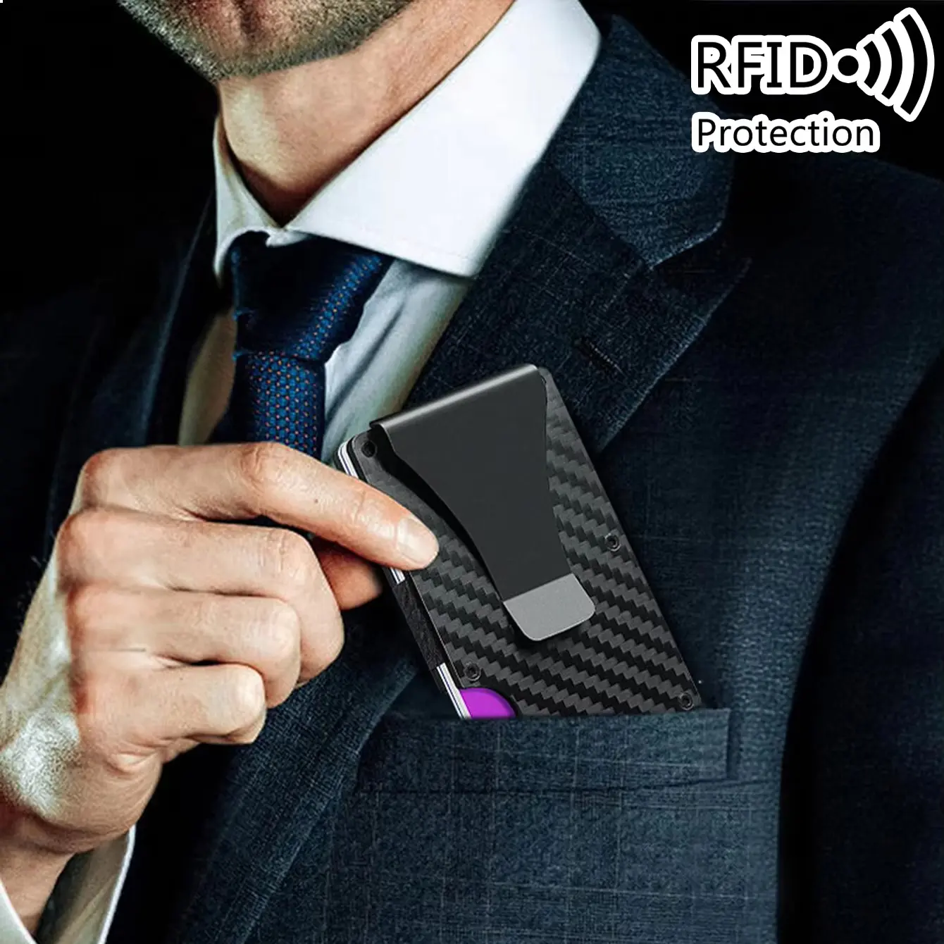 ANTI Rfid Blocking Carbon Fiber Metal Card Holder Wallets Men Slim Thin Mini Wallet Male Money Bags Small Minimalist Male Purse