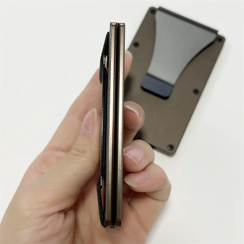 Wallet Set Money Clip Slim Card Holder For Men with Cash Strap Band Smart Rfid Aluminum Case Minimalist Multifunctional Luxury