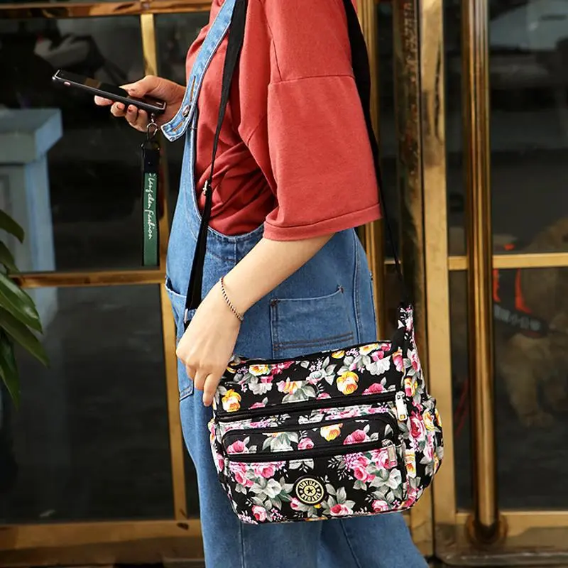Nylon Ladies Messenger Bag Zipper Design Shoulder Bag Bandolera Mujer Printed flower Girl Student Phone Crossbody Shoulder Bag