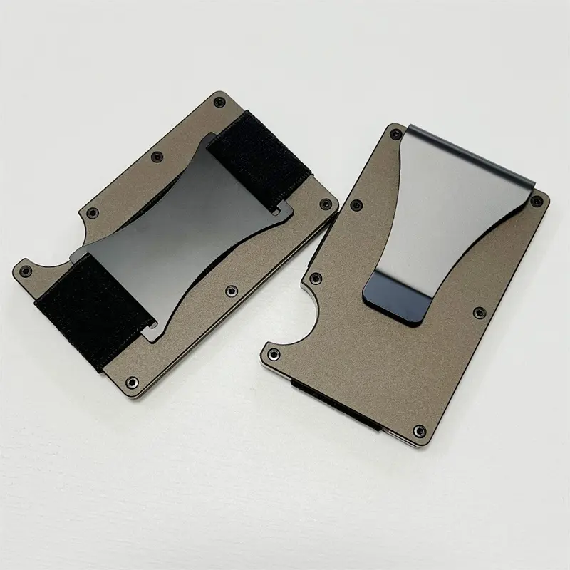 Wallet Set Money Clip Slim Card Holder For Men with Cash Strap Band Smart Rfid Aluminum Case Minimalist Multifunctional Luxury