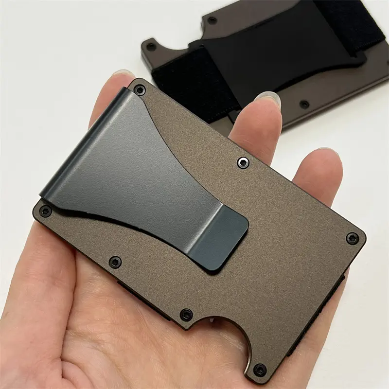 Wallet Set Money Clip Slim Card Holder For Men with Cash Strap Band Smart Rfid Aluminum Case Minimalist Multifunctional Luxury