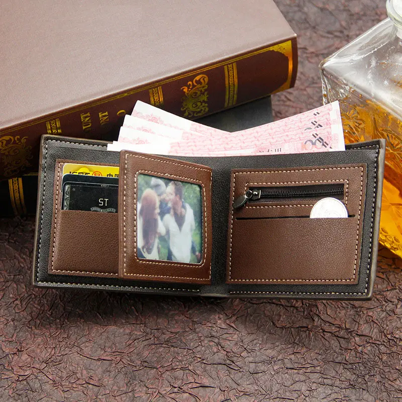 Name Engraving New Men Wallets Slim Short Card Holder Coin Pocket Small Male Wallet Photo Holder Frosted Men Purses Money Clips