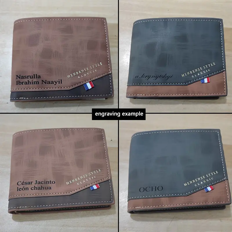Name Engraving New Men Wallets Slim Short Card Holder Coin Pocket Small Male Wallet Photo Holder Frosted Men Purses Money Clips