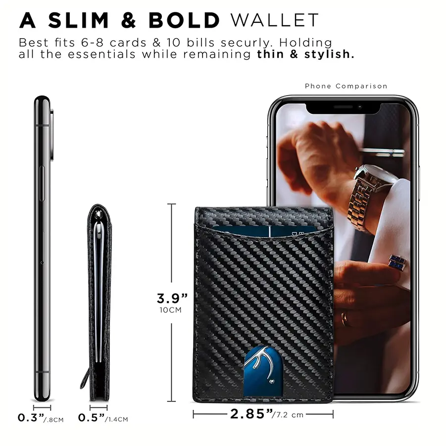 Men's Slim Wallet - RFID Blocking Front Pocket Bifold Credit Card Holder - Slim - Men's Wallet with Money Clip
