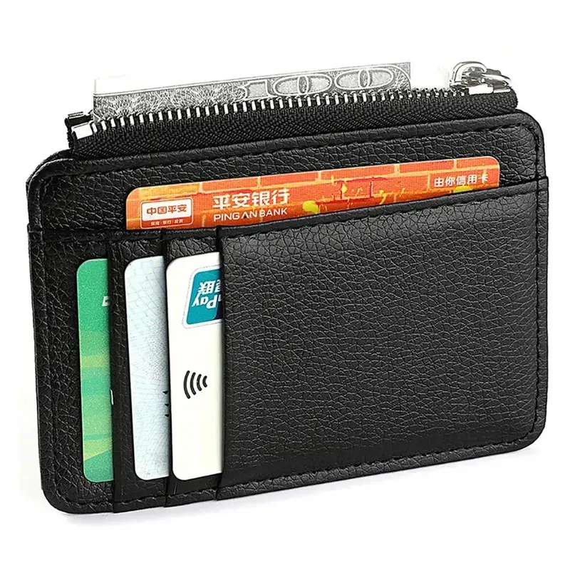 Mini wallet, credit card wallet, ID card holder, men's small wallet for easy carrying, thin sleeve zipper, coin wallet