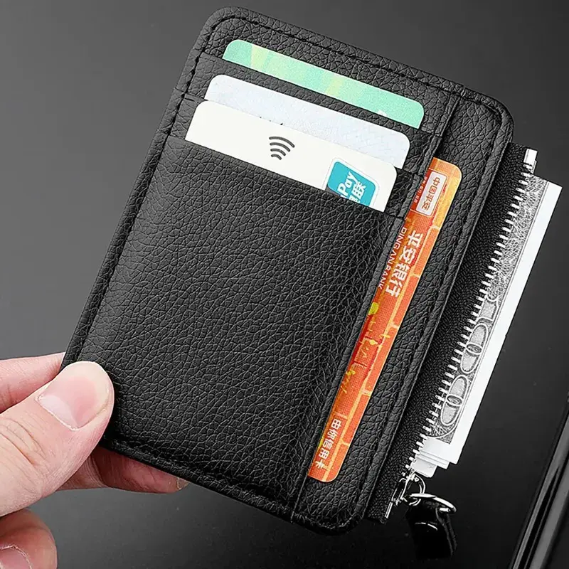 Mini wallet, credit card wallet, ID card holder, men's small wallet for easy carrying, thin sleeve zipper, coin wallet