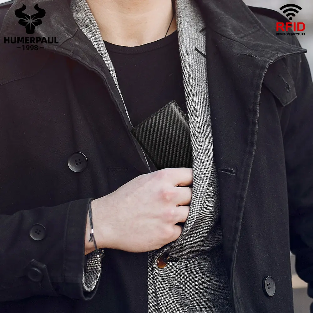 Carbon fiber Men Wallet with Aluminum Card Holder Case RFID Blocking Automatic Pop Up Cardholder Purse Business Male Money Bag