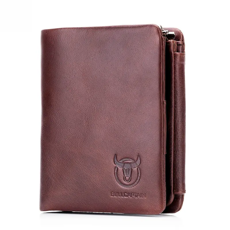 BULLCAPTAIN Men's Wallet Short Coin men's purse Genuine Cowhide  Brand High Quality Designer New Short Wallets cartera mujer