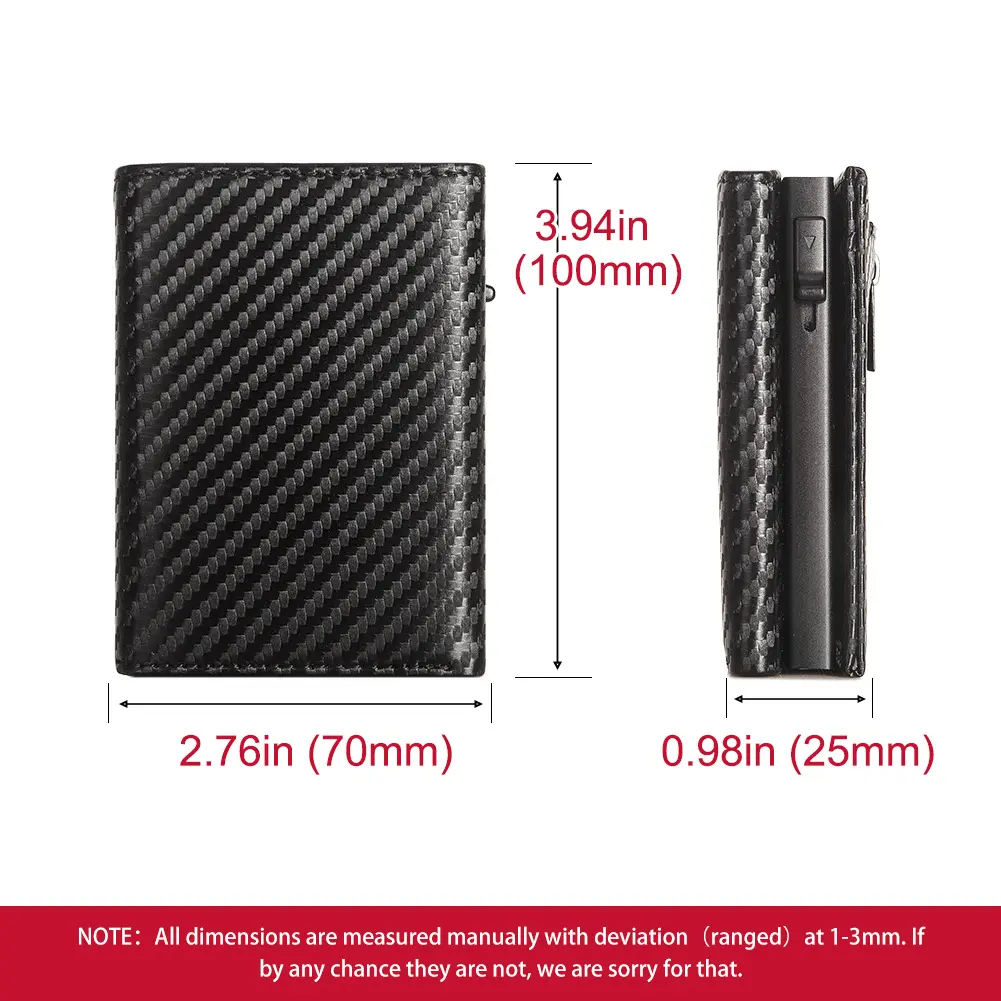 Carbon fiber Men Wallet with Aluminum Card Holder Case RFID Blocking Automatic Pop Up Cardholder Purse Business Male Money Bag