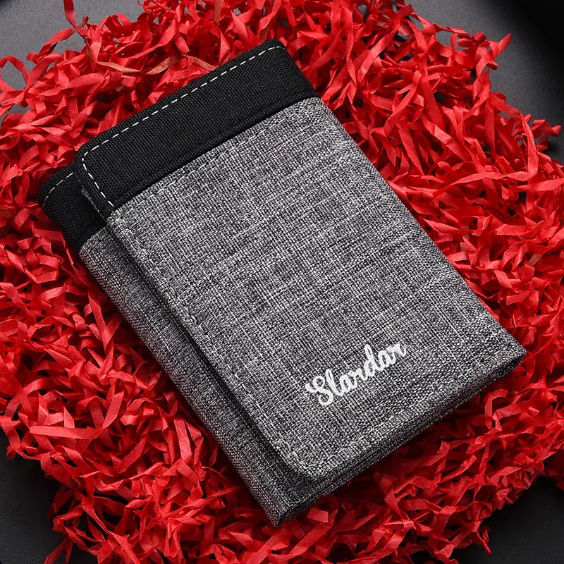 Men Canvas Short Wallet Male Small Tri-fold Purse Card Holder Multi-card bit Money Bag for Boy Walet Portomonee