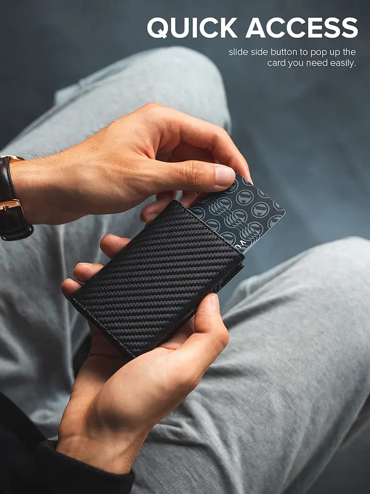 YATBEST Men's Credit Card Holder RFID Anti-Theft Brush Magnetic Suction Portable Pop-Up Wallet With Zipper Coin Pocket