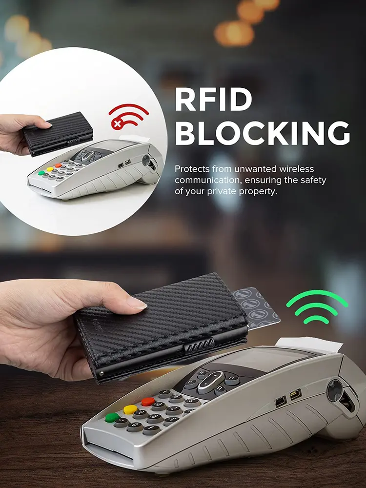 YATBEST Men's Credit Card Holder RFID Anti-Theft Brush Magnetic Suction Portable Pop-Up Wallet With Zipper Coin Pocket