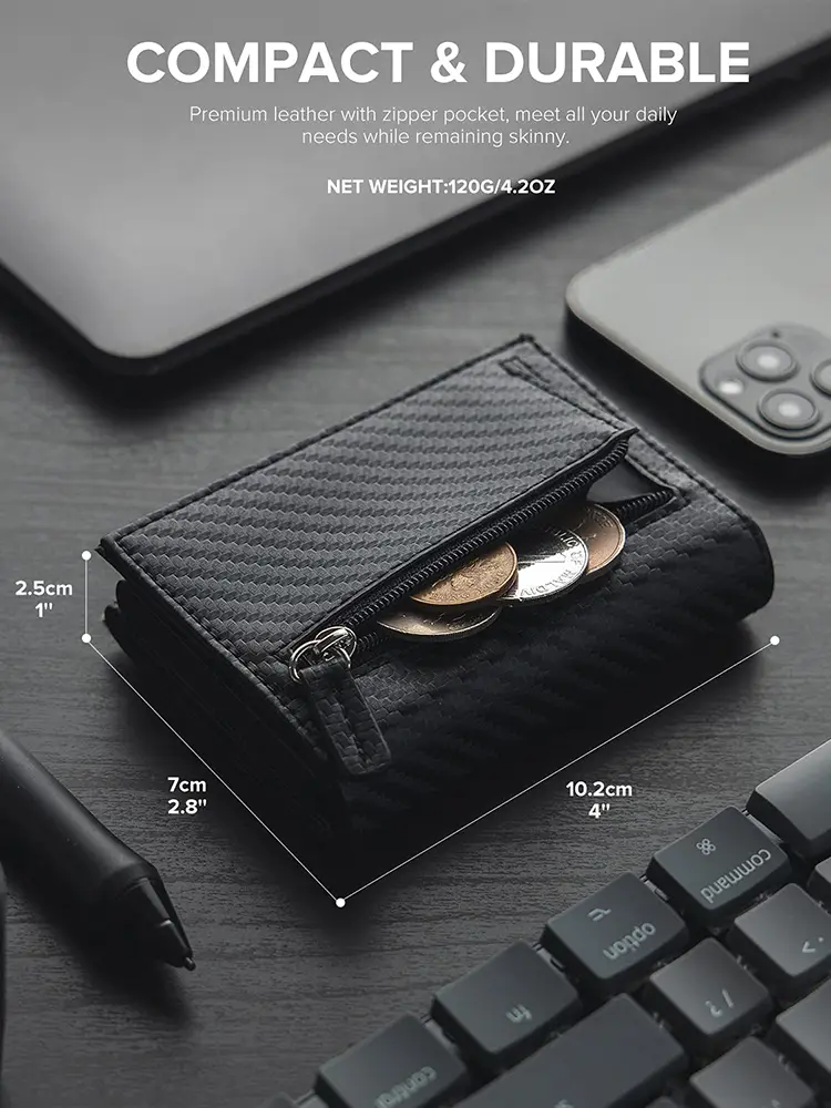 YATBEST Men's Credit Card Holder RFID Anti-Theft Brush Magnetic Suction Portable Pop-Up Wallet With Zipper Coin Pocket