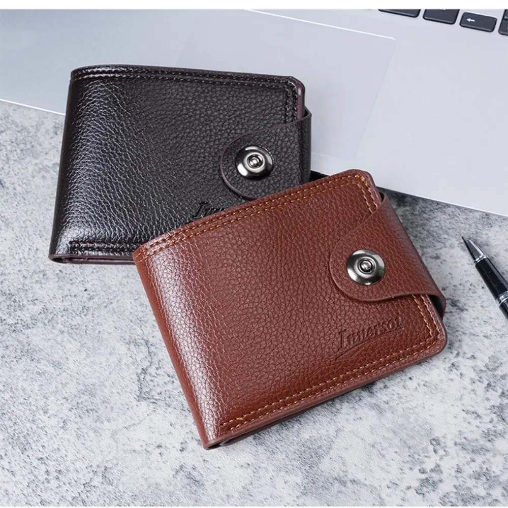 Waterproof Two Fold Purse Soft Multi-position Men's Magnetic Buckle Purse Solid Color Leisure Male Zipper Coin Pocket