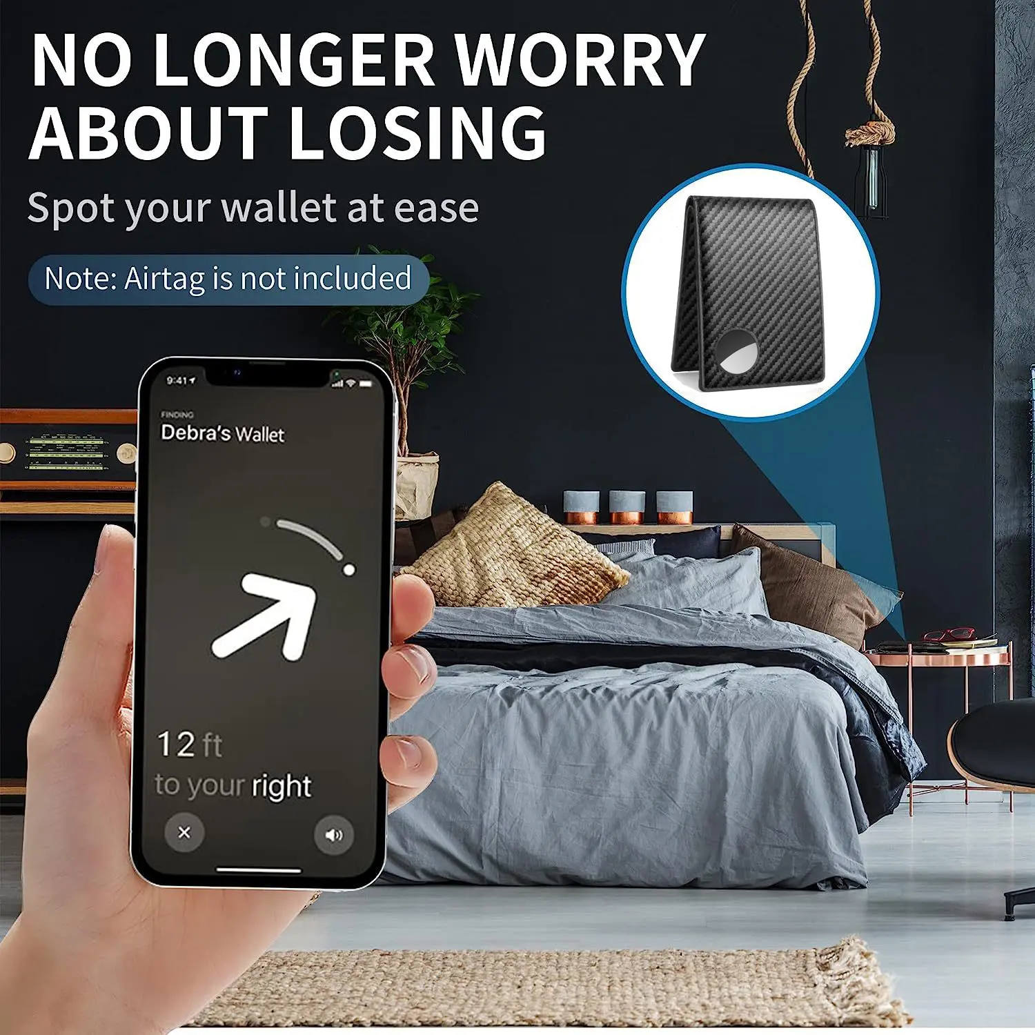 Rfid Carbon Fiber Airtag Men Wallets Credit Card Holder Wallet Purse Minimalist Wallet for Men Slim Black Wallet for Air Tag
