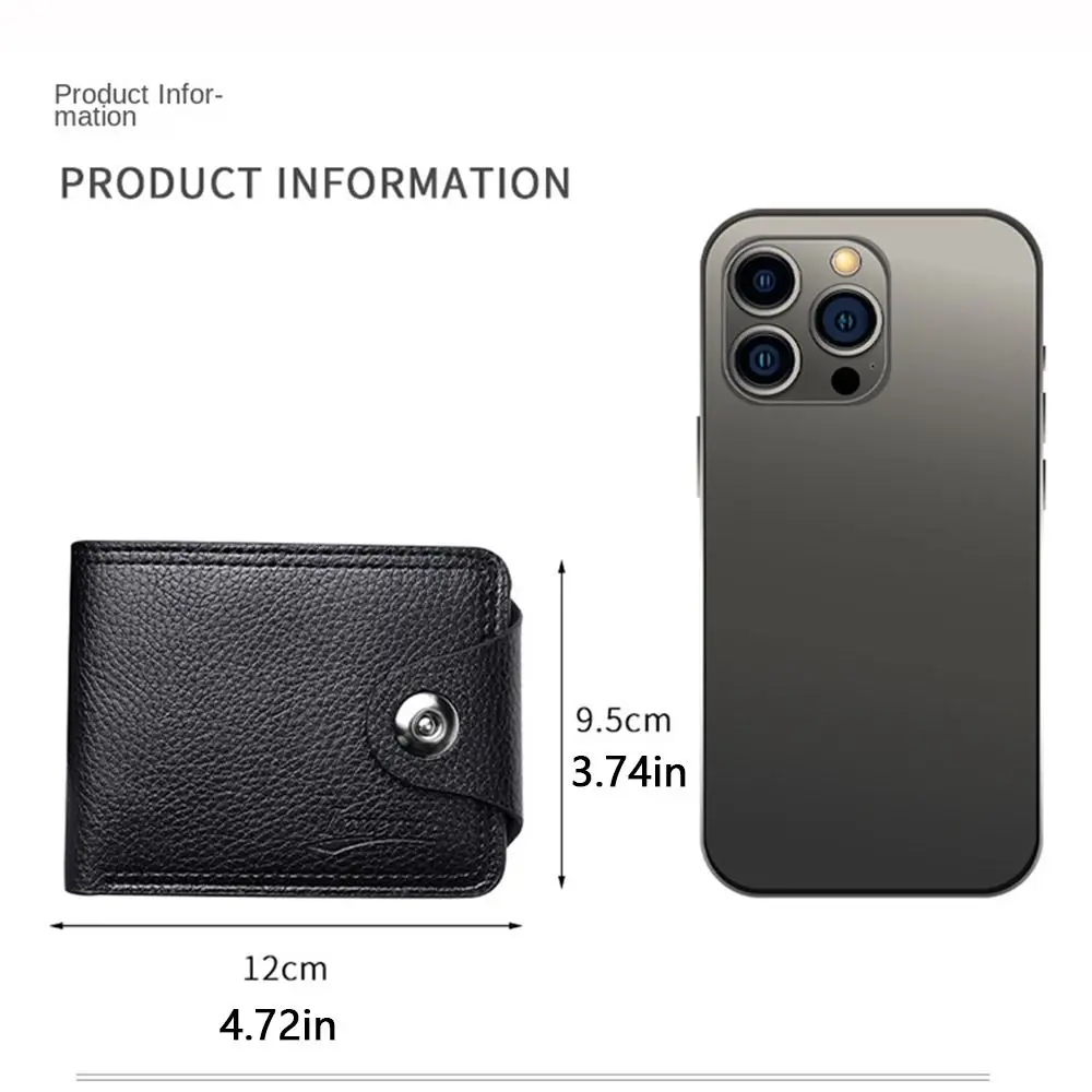 Waterproof Two Fold Purse Soft Multi-position Men's Magnetic Buckle Purse Solid Color Leisure Male Zipper Coin Pocket
