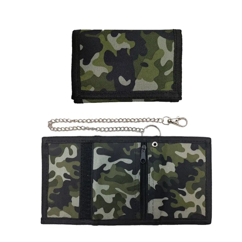 RFID Fabric Boys Camouflage Wallet with Chain Trifold Canvas Outdoor Sports Kids Wallet Wallet for Teenage Boys
