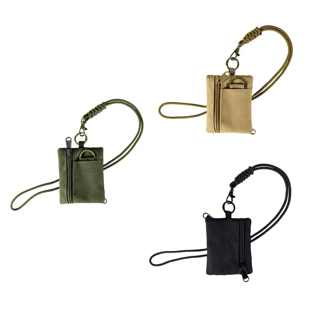 Square Hanging Neck Coin Purse Casual Nylon Oxford Cloth Mini Wallet Zipper with Lanyard Small Card Holder Outdoor