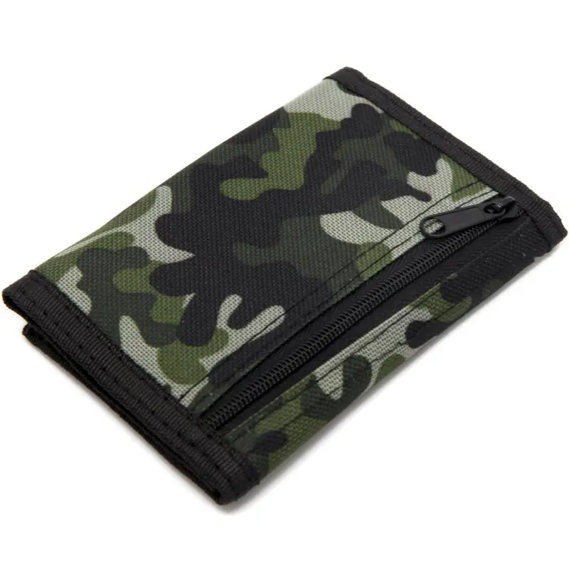 RFID Fabric Boys Camouflage Wallet with Chain Trifold Canvas Outdoor Sports Kids Wallet Wallet for Teenage Boys