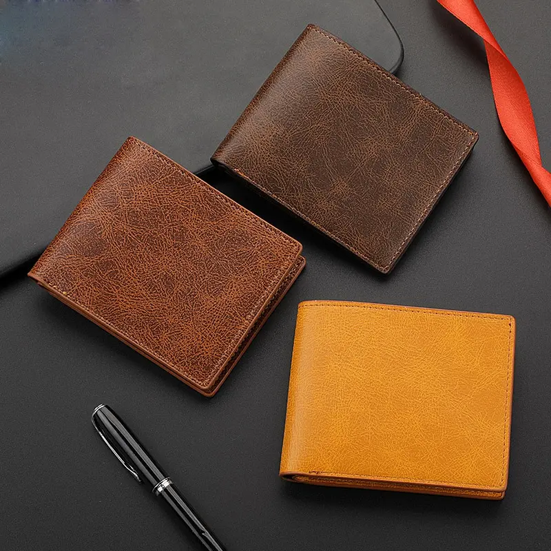 New Short Men Wallets Card Holder Classic Male Wallet yellow  With Coin Pocket No Zipper Fashion Frosted Slim Men's Purses 2023