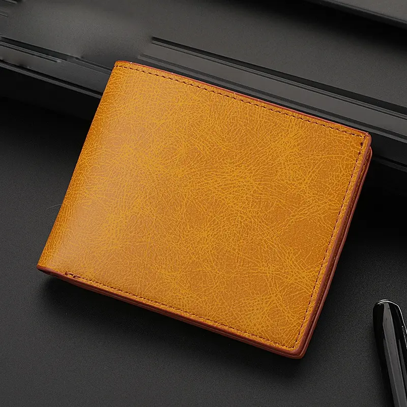 New Short Men Wallets Card Holder Classic Male Wallet yellow  With Coin Pocket No Zipper Fashion Frosted Slim Men's Purses 2023