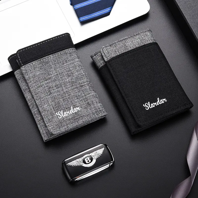 Canvas Short Trifold Men's Boys Wallets Purse with Zipper Coin Pocket Fashion Students Leisure Money Folder Card Holder