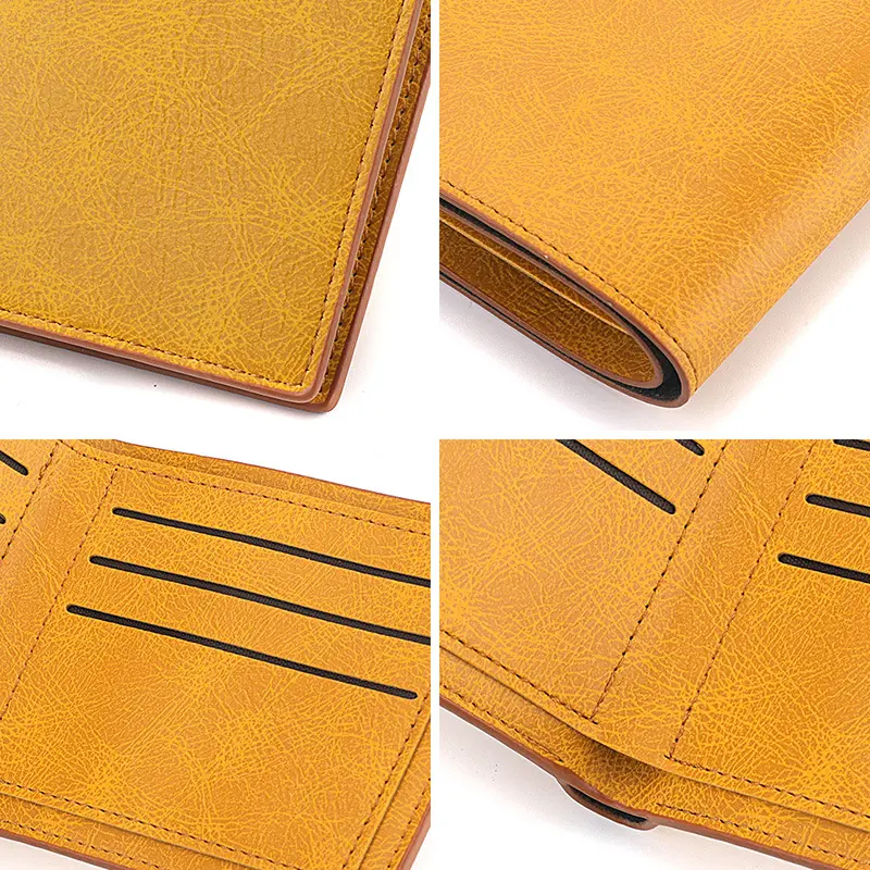 New Short Men Wallets Card Holder Classic Male Wallet yellow  With Coin Pocket No Zipper Fashion Frosted Slim Men's Purses 2023