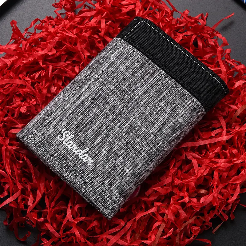 Canvas Short Trifold Men's Boys Wallets Purse with Zipper Coin Pocket Fashion Students Leisure Money Folder Card Holder