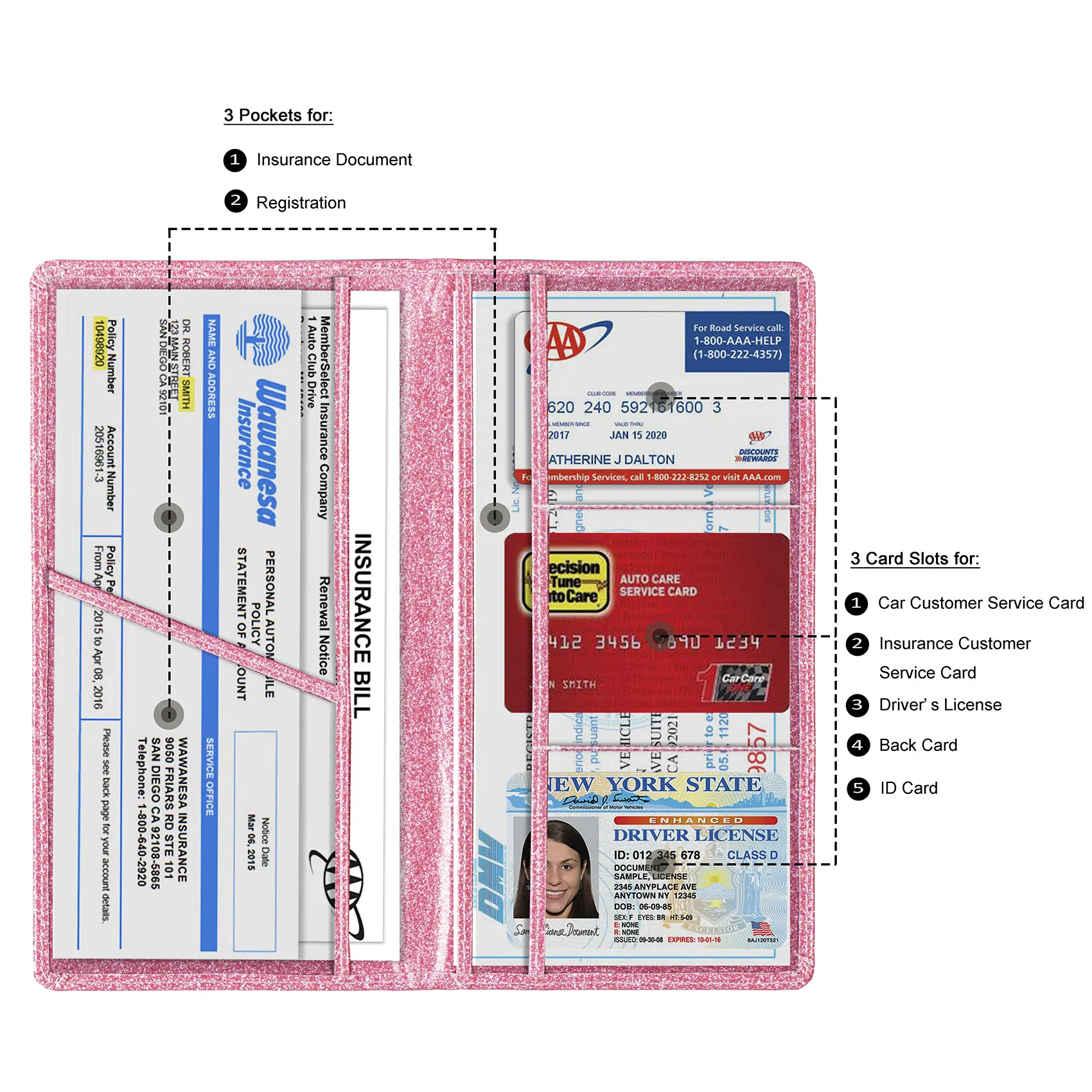 Car Registration and Insurance Card Holder, Vehicle License Document Glove Box Compartment Organizer