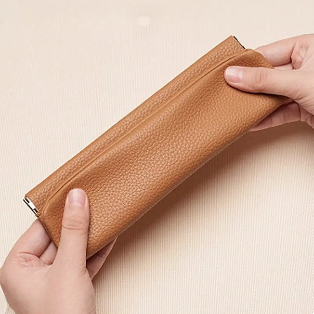 Self-closing First-layer Genuine Cowhide Long Wallet Passport Driver's License Document Holder Data Cable Cosmetic Bag Storage