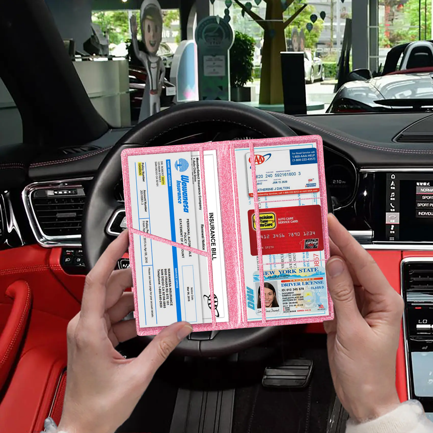 Car Registration and Insurance Card Holder, Vehicle License Document Glove Box Compartment Organizer